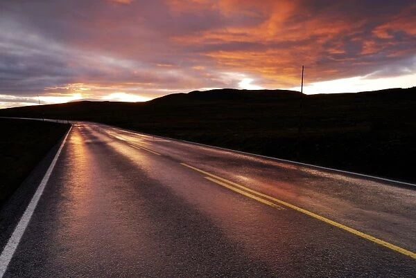 Highway E51 at sunrise, Norway, Europe