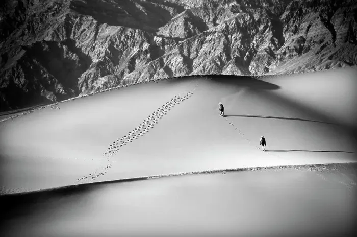 Framed Print : Hikers Enjoying Death Valley Sand Dunes Framed Print : Hikers Enjoying Death Valley Sand Dunes