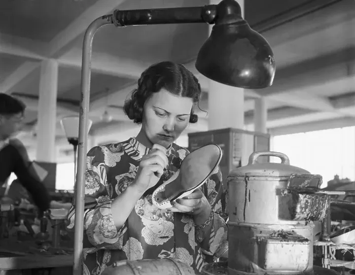 Framed Print : Hilda Davis Making Shoes Framed Print : Hilda Davis Making Shoes