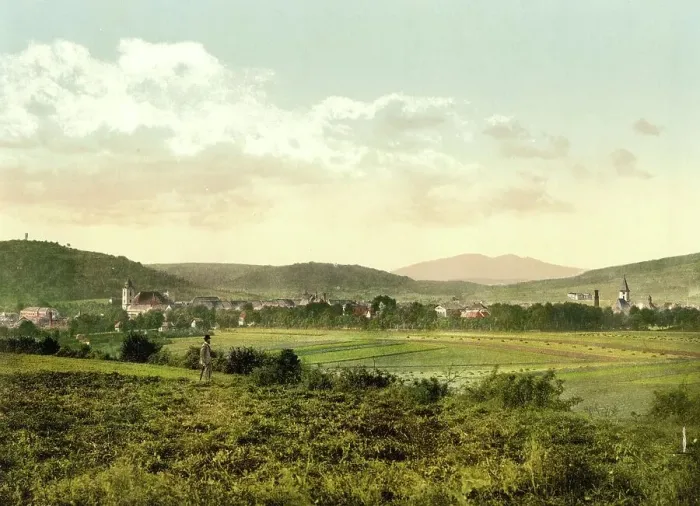 Framed Print : Hildburghausen with the Gleichberge, Thuringia, Germany, Historic, Photochrome print from the 1890s Framed Print : Hildburghausen with the Gleichberge, Thuringia, Germany, Historic, Photochrome print from the 1890s