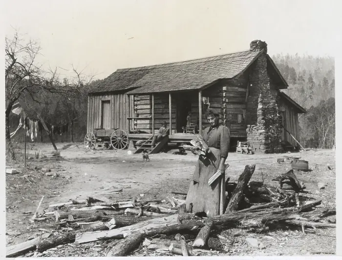 Framed Print : Hillbilly Home And Woman Gathering Wood Framed Print : Hillbilly Home And Woman Gathering Wood