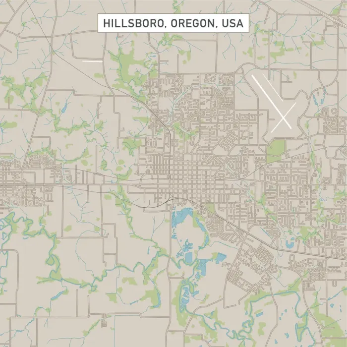 Framed Print : Hillsboro Oregon US City Street Map Framed Print : Hillsboro Oregon US City Street Map