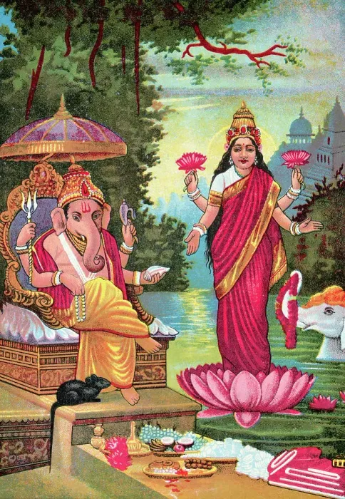 Framed Print : Hindu God Ganesha with Hindu Goddess Lakshmi Framed Print : Hindu God Ganesha with Hindu Goddess Lakshmi