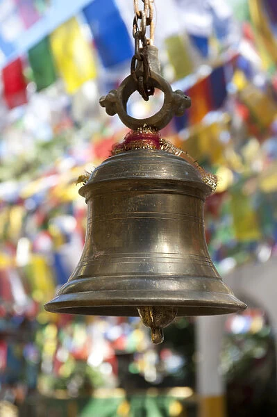 Hinduism, bell, colourful prayer flags, Mahakal Hindu Temple, Observatory Hill, Darjeeling, West Bengal, Lesser Himalaya, India, South Asia, Asia