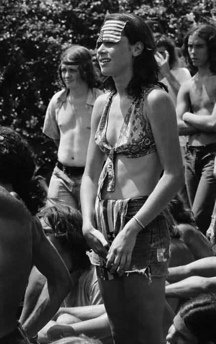 Framed Print : Hippie Girl In Bathing Suit;Flag On Fore Framed Print : Hippie Girl In Bathing Suit;Flag On Fore