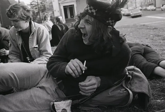 Framed Print : Hippie Man Reclining and Yelling with cigarette Framed Print : Hippie Man Reclining and Yelling with cigarette