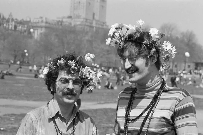 Framed Print : Hippies Bob Bower and Jack Lebowitz Wearing Flowers Framed Print : Hippies Bob Bower and Jack Lebowitz Wearing Flowers