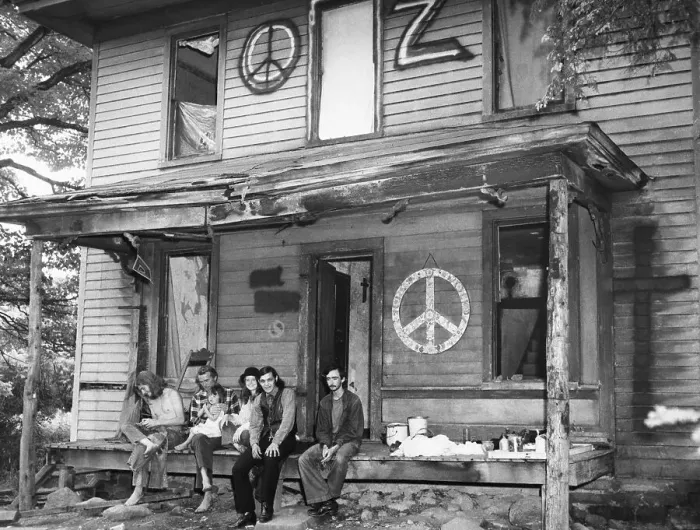Framed Print : Hippies on Farmhouse Porch Framed Print : Hippies on Farmhouse Porch