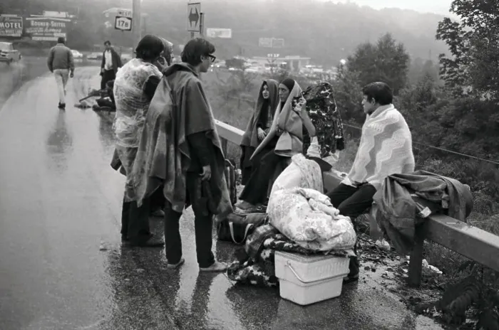 Framed Print : Hippies Sitting Beside Highway in the Rain Framed Print : Hippies Sitting Beside Highway in the Rain