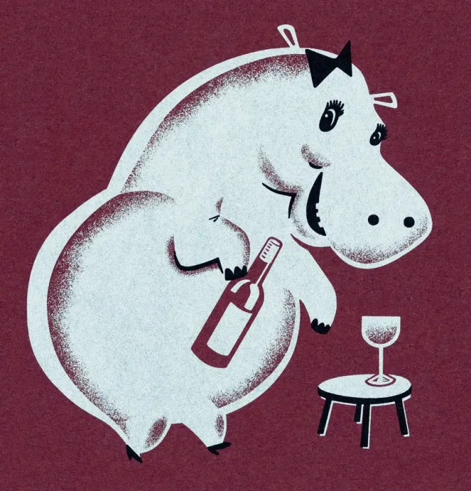 Framed Print : Hippo With Wine Framed Print : Hippo With Wine