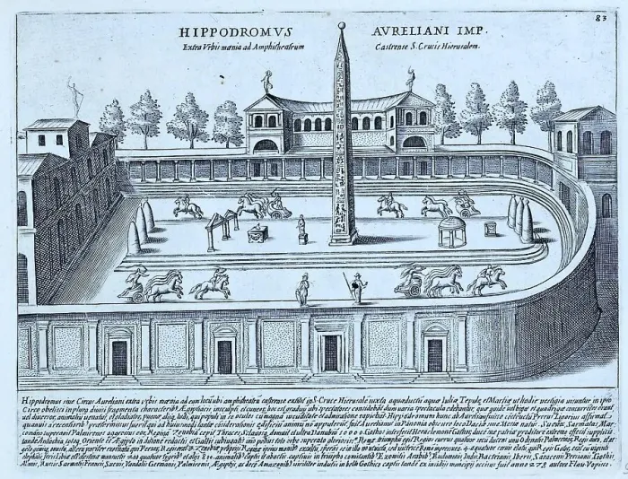 Framed Print : The Hippodrome of Aurelius, it could be the amphitheatre Castrense today, built into the Aurelian Wall, historical Rome, Italy, digital reproduction of an original 17th-century artwork, original date unknown