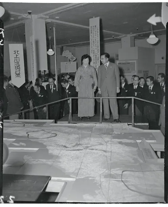 Framed Print : Hirohito and Wife Viewing Map Framed Print : Hirohito and Wife Viewing Map