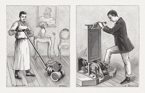Historic electric brushes, wood engravings, published in 1895