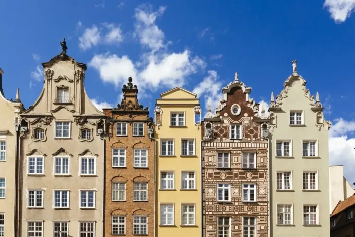 Framed Print : Historic merchant houses standing in a row at the Long Market in Gdansk, Poland Framed Print : Historic merchant houses standing in a row at the Long Market in Gdansk, Poland