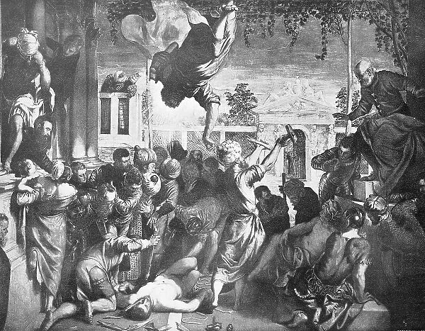 Historic photo (ca 1880) of The Miracle of the Slave, The Miracle of St. Mark, a painting by the Italian Renaissance artist Jacopo Tintoretto, Italy, Historic, digitally restored reproduction of a 19th century original, exact original date not known