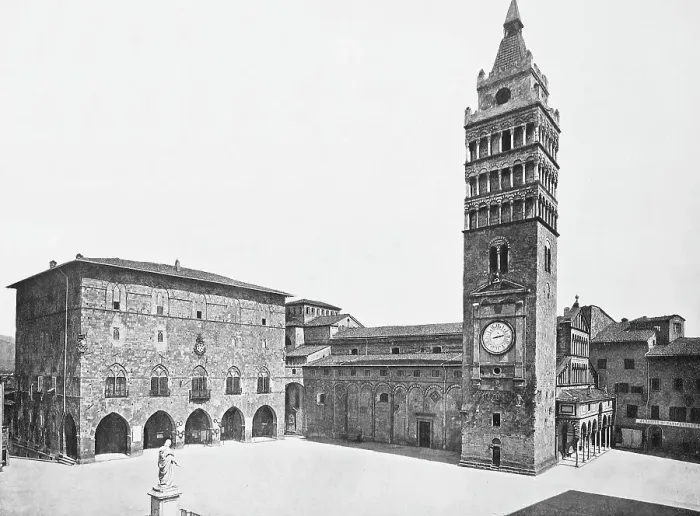 Framed Print : Historic photo (ca 1880) of Pistoia, Church of S. Giovanni Fuorcivitas, Cathedral bell tower on Piazza Duomo, Tuscany, Italy, Historic, digitally restored reproduction of a 19th century original, exact original date unknown Framed Print : Historic photo (ca 1880) of Pistoia, Church of S. Giovanni Fuorcivitas, Cathedral bell tower on Piazza Duomo, Tuscany, Italy, Historic, digitally restored reproduction of a 19th century original, exact original date unknown