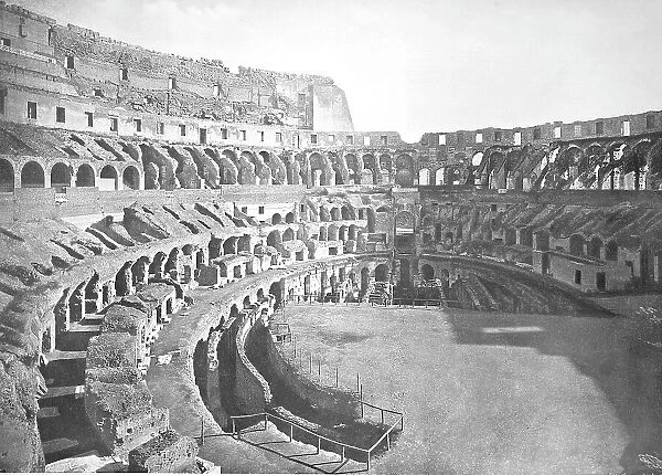 Historic photograph (c. 1880) of the Colosseum (Flavian Amphitheatre) or Colosseum, also, Amphitheatrum Flavium, Anfiteatro Flavio or Colosseo, an oval amphitheatre in the centre of the city of Rome, Italy, Historic