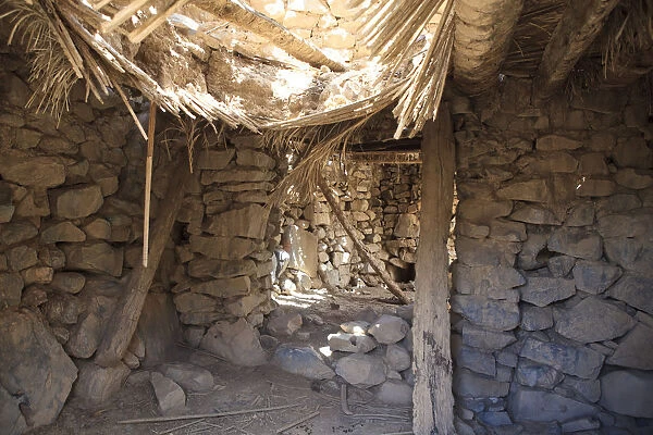 Historic ruins of the village of Al Hajir, Jebel Shams, Al Hajar Mountains, Al Hajir, Ad Dakhiliyah, Oman