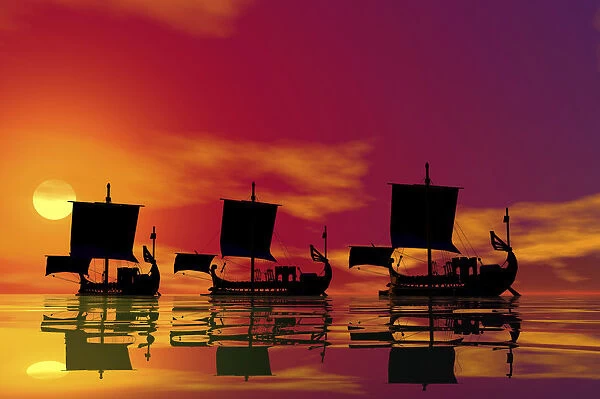 Historic sailboat, sunset, 3D graphics