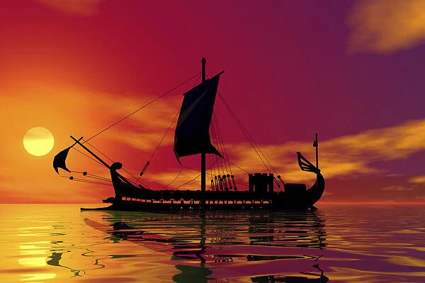 Historic sailboat, sunset, 3D graphics