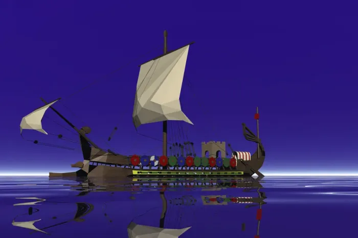 Framed Print : Historic sailing boat, deep blue sky, 3D graphics Framed Print : Historic sailing boat, deep blue sky, 3D graphics