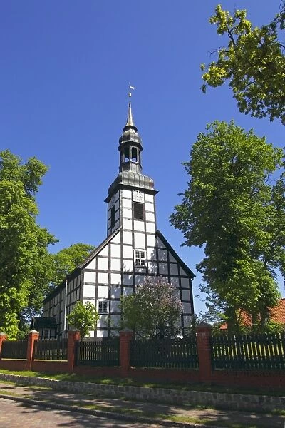 Historic timber-framed church in Ahlbeck, Ahlbecker Dorfkirche, build in 1754, Ahlbeck, Uecker-Randow district, Mecklenburg-Western-Pomerania, Germany, Europe