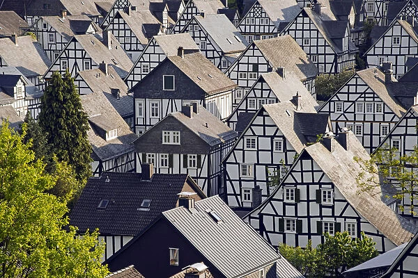 Historic town centre, Alter Flecken with half-timbered houses, Freudenberg, Siegerland region, North Rhine-Westphalia, Germany