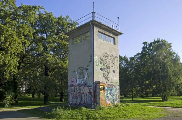 Framed Print : Historic watchtower of the former GDR, East Germany, Treptow district, Berlin, Germany, Europe