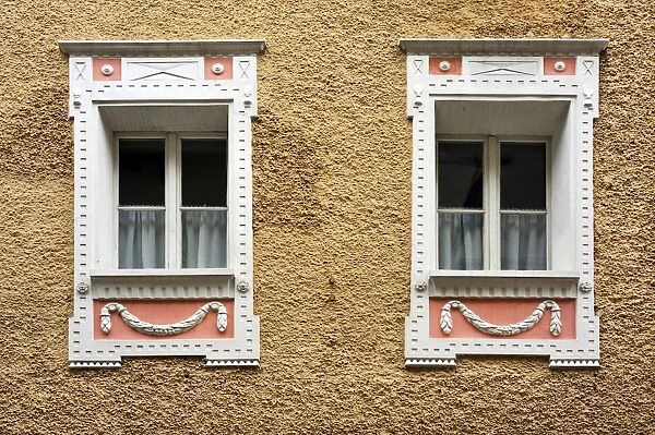 Historic windows, Berchtesgaden, Berchtesgadener Land District, Upper Bavaria, Bavaria, Germany