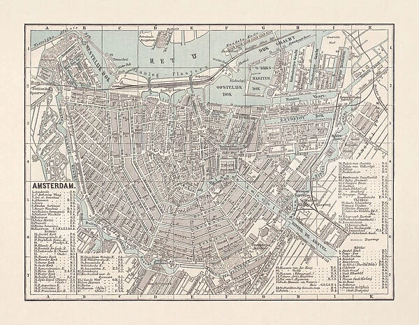 Historical city map of Amsterdam, Netherlands, lithograph, published in 1893