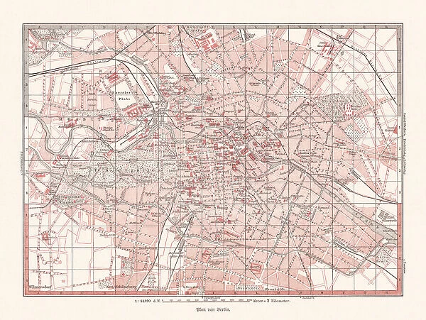 Historical city map of Berlin, Germany, lithograph, published in 1893