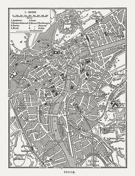 Historical city map of LiA┼íge (German: LAOEttich), Belgium, published 1897