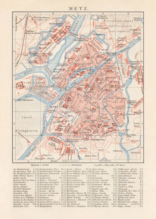 Framed Print : Historical city map of Metz, France, lithograph, published in 1897 Framed Print : Historical city map of Metz, France, lithograph, published in 1897