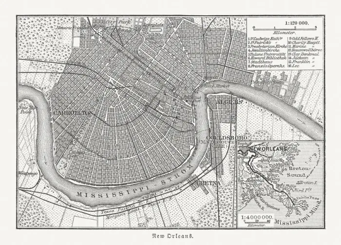 Framed Print : Historical city map of New Orleans, Louisiana, USA, published 1897 Framed Print : Historical city map of New Orleans, Louisiana, USA, published 1897