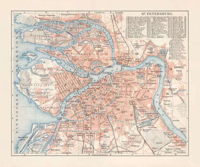 Framed Print : Historical city map of Saint Petersburg, Russia, lithograph, published 1897 Framed Print : Historical city map of Saint Petersburg, Russia, lithograph, published 1897