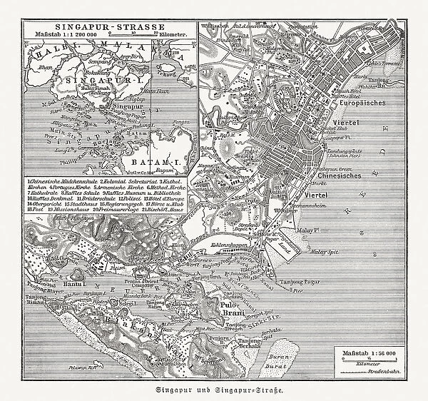 Historical city map of Singapore and Singapore Strait, published 1897