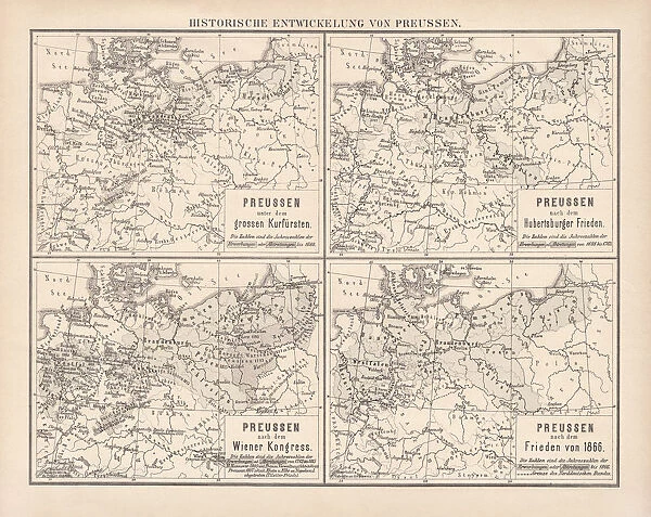 Historical development of Prussia, lithograph, published in 1878