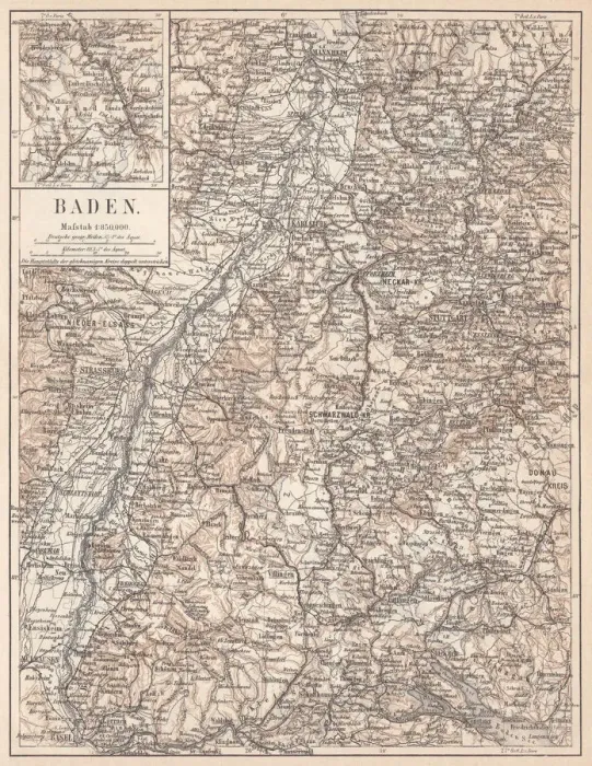 Framed Print : Historical German territory of Baden, lithograph, published in 1874