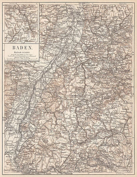 Historical German territory of Baden, lithograph, published in 1874