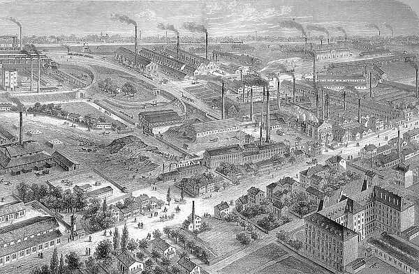 Historical illustration of the Bochumer Verein, a factory for the production of crucible steel, Germany, Historical, digitally restored reproduction of an original from the 19th century, exact original date unknown