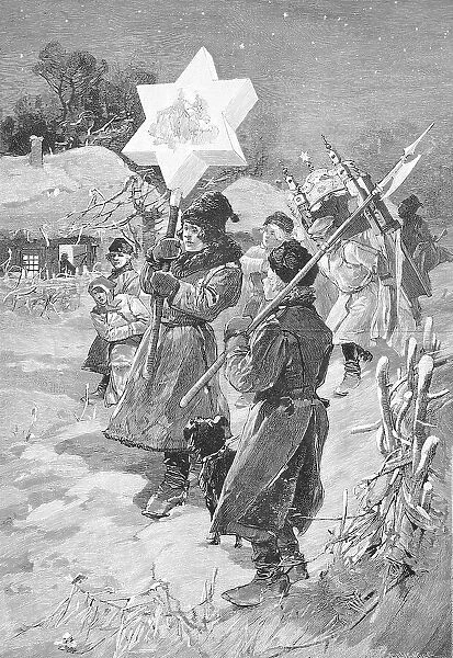 Historical illustration of a Christmas tradition in Podolia or Podilia, Podolia, a historical region in Eastern Europe, Russia, Historical, digitally restored reproduction of an original 19th century artwork, exact original date unknown