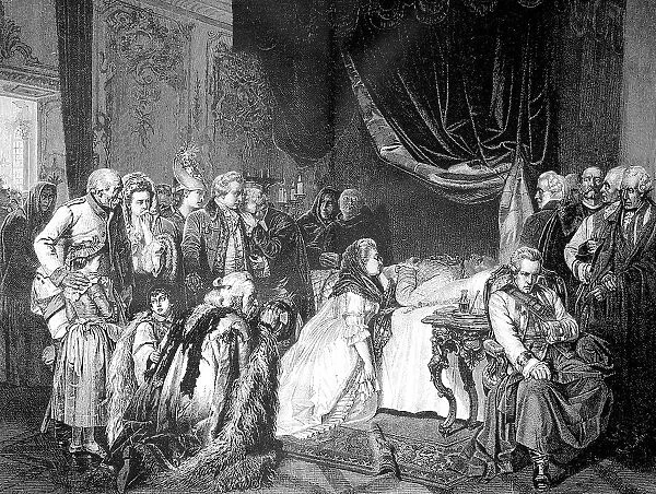 Historical illustration depicting the last day of Emperor Joseph II 1741 to 1790, in front of his death, Austria, Historical, digitally restored reproduction of an original 19th century artwork, exact original date unknown