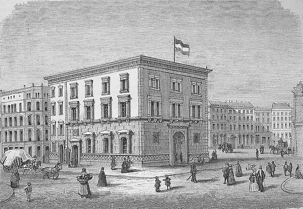 Historical illustration of the Olfen bank building in Hamburg, Germany, Historical, digitally restored reproduction of an original 19th century artwork, exact original date unknown