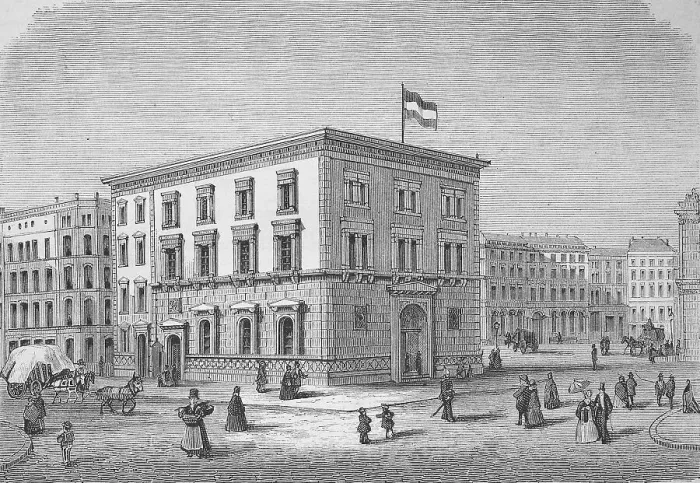 Framed Print : Historical illustration of the Olfen bank building in Hamburg, Germany, Historical, digitally restored reproduction of an original 19th century artwork, exact original date unknown Framed Print : Historical illustration of the Olfen bank building in Hamburg, Germany, Historical, digitally restored reproduction of an original 19th century artwork, exact original date unknown