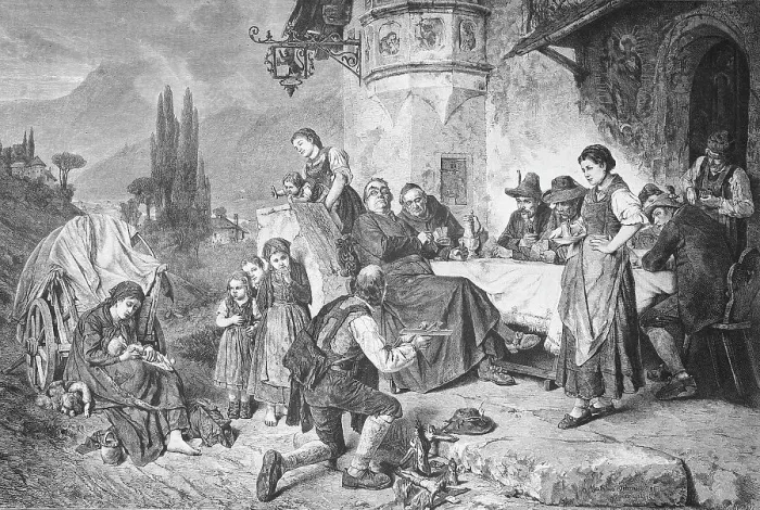 Framed Print : Historical illustration of a travelling merchant with crosses, crucifixes, Lord God merchant offering the crucifixes to people sitting in front of an inn, Bavaria, Germany, Historical, digitally restored reproduction of a 19th century original Framed Print : Historical illustration of a travelling merchant with crosses, crucifixes, Lord God merchant offering the crucifixes to people sitting in front of an inn, Bavaria, Germany, Historical, digitally restored reproduction of a 19th century original