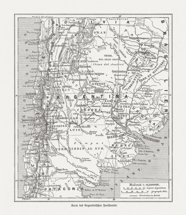 Framed Print : Historical map of Argentina, wood engraving, published in 1893 Framed Print : Historical map of Argentina, wood engraving, published in 1893