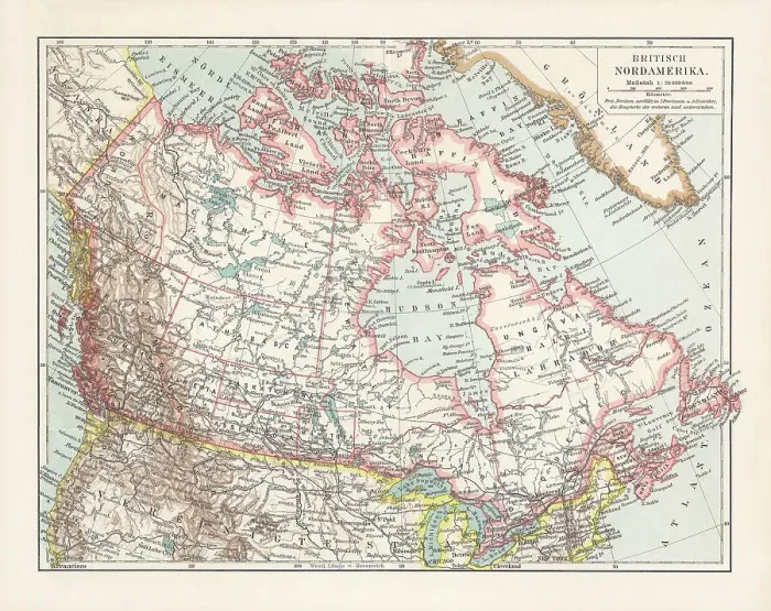 Framed Print : Historical map of the British North America, chromolithograph, published 1899