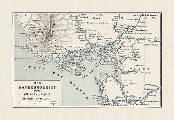 Historical map of Cameroon, lithograph, published in 1893