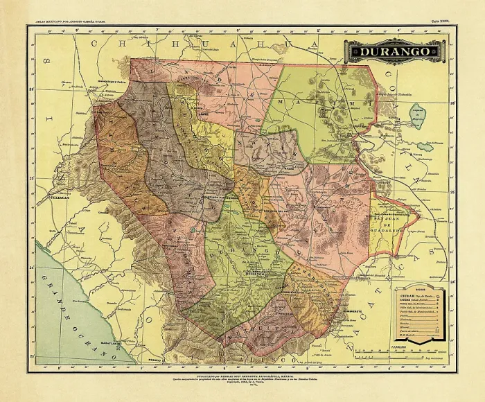 Framed Print : Historical Map of the Country of Mexico, Published in 1885. Estados Unidos Mexicanos, Durango Framed Print : Historical Map of the Country of Mexico, Published in 1885. Estados Unidos Mexicanos, Durango
