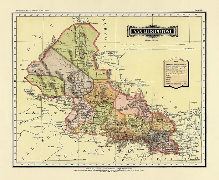 Framed Print : Historical Map of the Country of Mexico, Published in 1885. Estados Unidos Mexicanos, San Luis Potosi Framed Print : Historical Map of the Country of Mexico, Published in 1885. Estados Unidos Mexicanos, San Luis Potosi